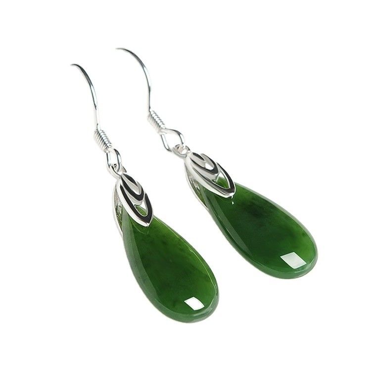 925 de plata esterlina diseño de nefrita verde Jade de gota de los aretes con logotipo personalizado de impresión de sublimación