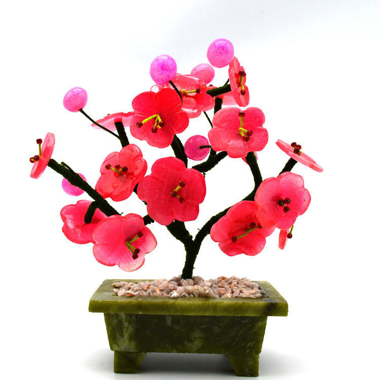 Técnica Escultura de Jade Árbol de ciruela Arte popular Esculturas de flores de jade Árbol de gemas para la decoración del hogar