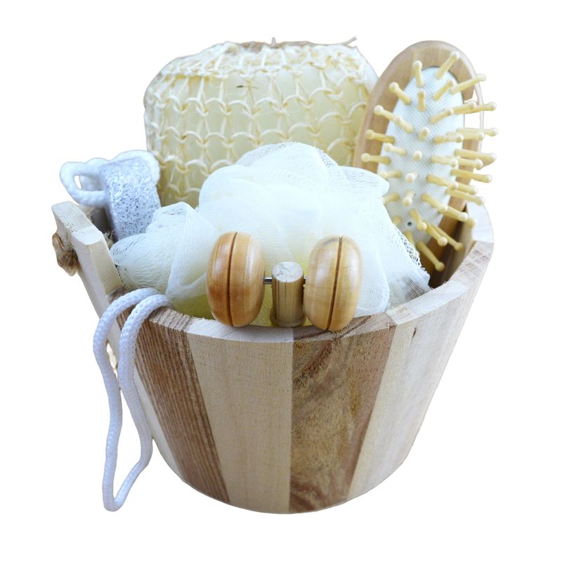 Conjunto de masajeador corporal baño en barrica de cinco piezas con piedra pómez masajeador facial champú peine esponja de baño y ducha
