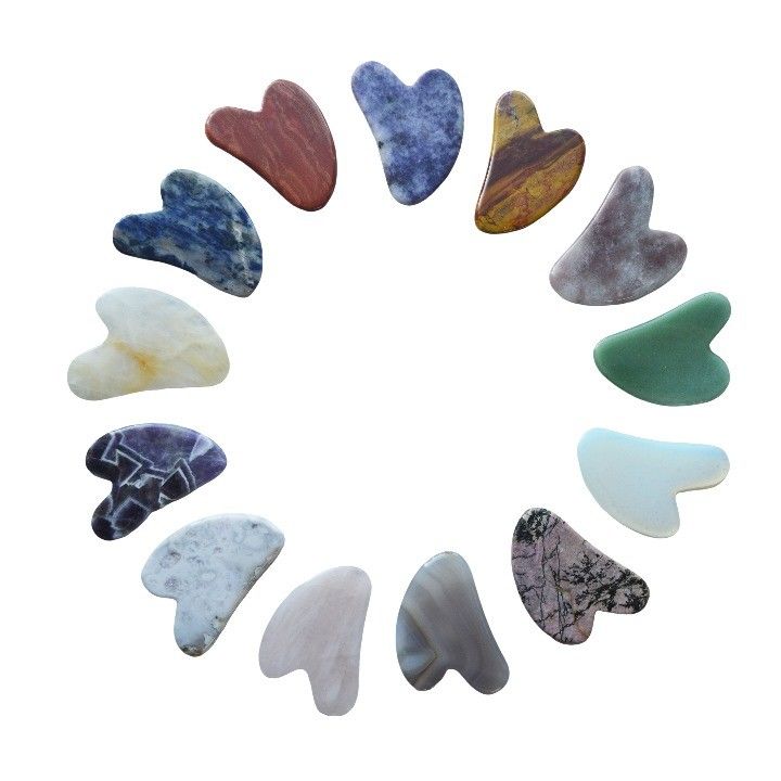 75*50mm Rosa Cuarzo Jade Piedra Bian Escultura Corazón Gua Sha Facial Escultura Herramienta para Cuello Volte hombro Masaje Antienvejecimiento