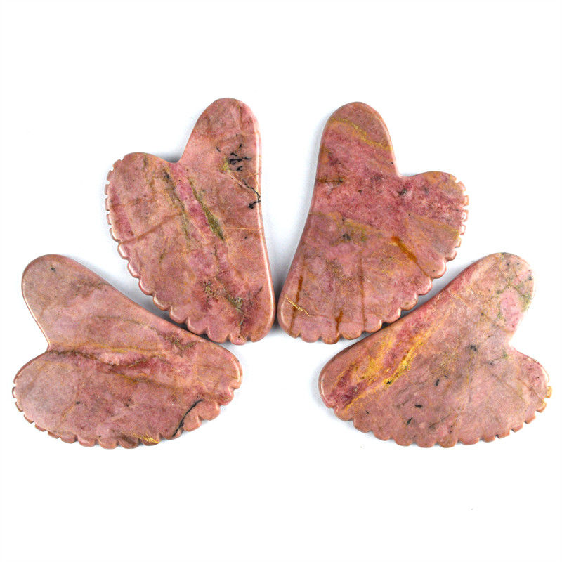 Músculos del cuerpo Forma natural del corazón Piedra de rodonita Gua Sha Tabla de raspado Dientes Guasha Piedra de belleza facial Herramienta de masaje para el cuidado de la piel