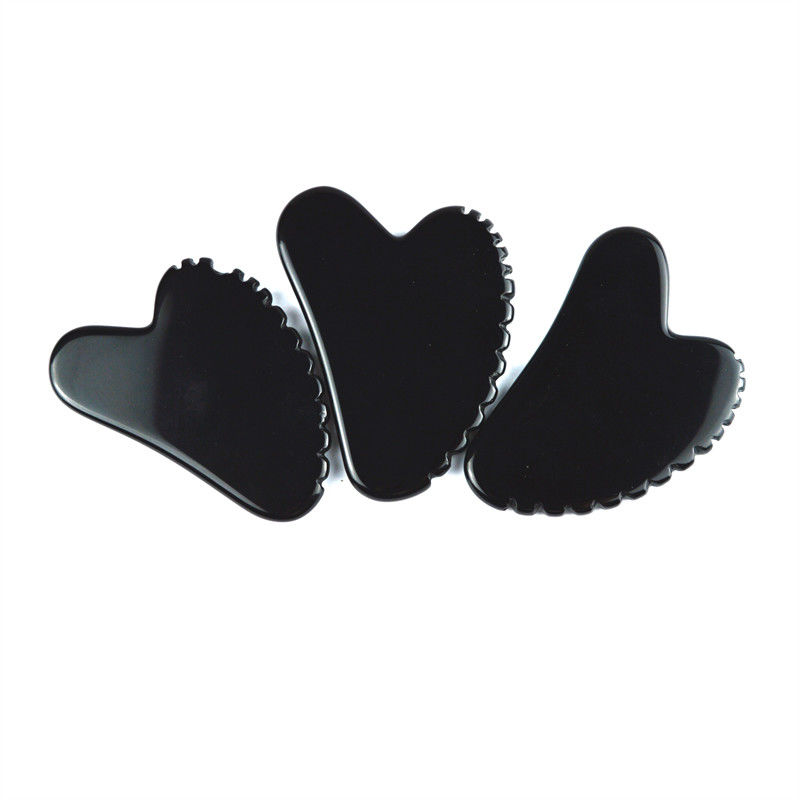 Forma natural del corazón Obsidiano Gua Sha Masaje Herramienta de raspado con dientes Belleza facial Masajista de piel Herramienta de spa para el cuidado de la piel