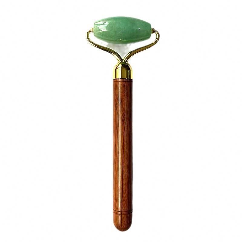 Aventurine verde Jade Facial Roller cuidado facial de la piel herramienta de masaje de jade con mango de madera para el logotipo personalizado disponible