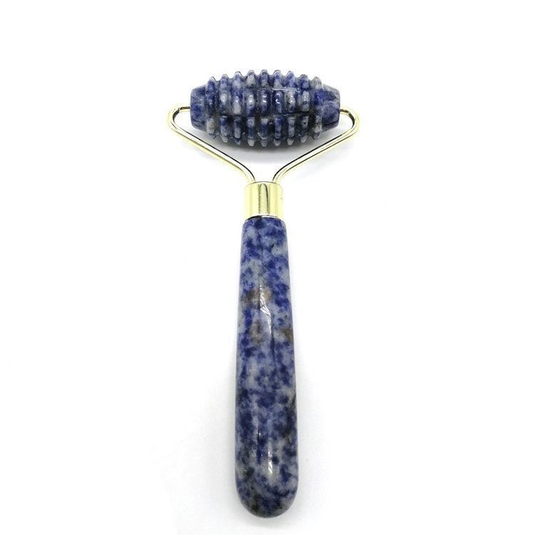 Tecnología de masaje facial de piedra de punta azul natural pulida con cabeza única y rodillo de jade con puntas