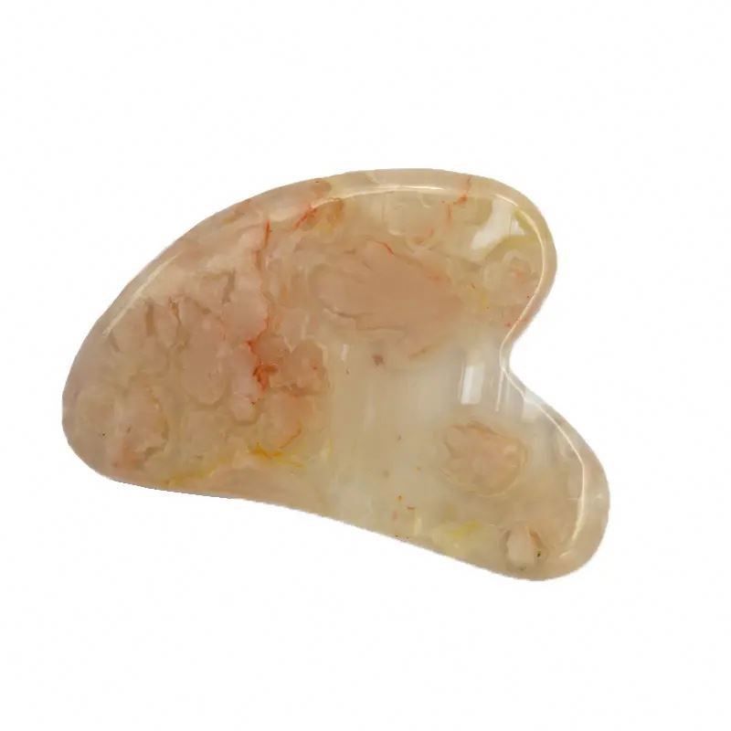 Flor de cerezo Ágata Forma de corazón Gua Sha Tabla de masaje de cuidado de la piel Herramienta para fisioterapia infrarroja