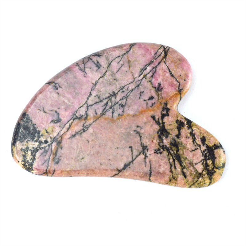 Función de masaje muscular Forma natural del corazón Pedra de rodonita Gua Sha Tabla de raspado para belleza facial y cuidado de la salud de la piel del cuerpo Spa