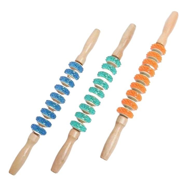 Musculos del cuerpo Roller de masaje anti celulitis Pérdida de peso Relajación de cuerpo completo Herramientas de masaje de terapia de madera Roller de PVC de nueve ruedas