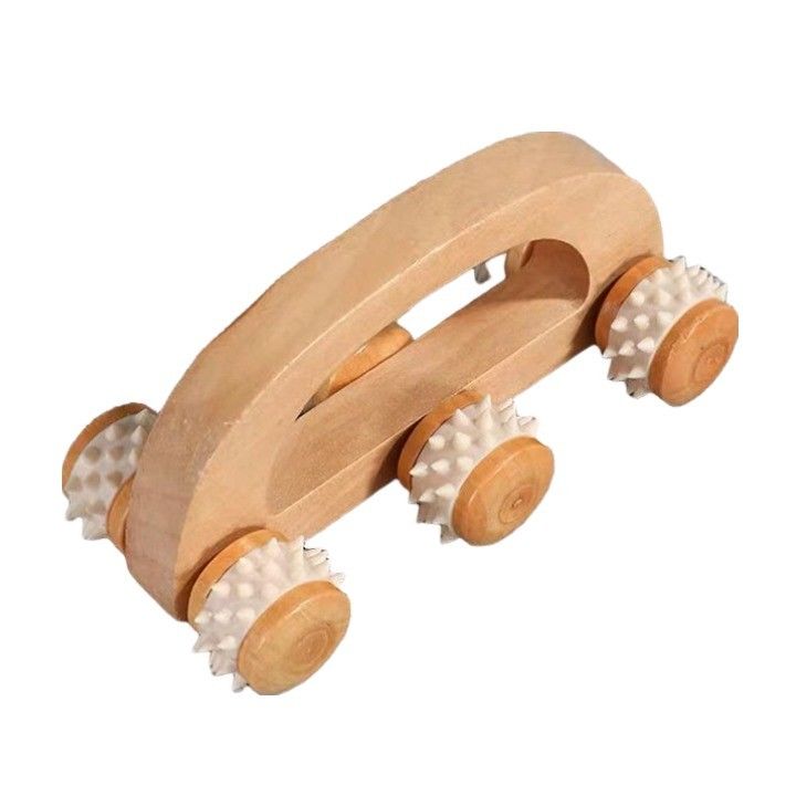 Household Trolley de masaje de madera maciza de seis ruedas con mango manual Guasha herramienta de cuidado de la salud del cuerpo relajación de la belleza masajista masaje del cuerpo