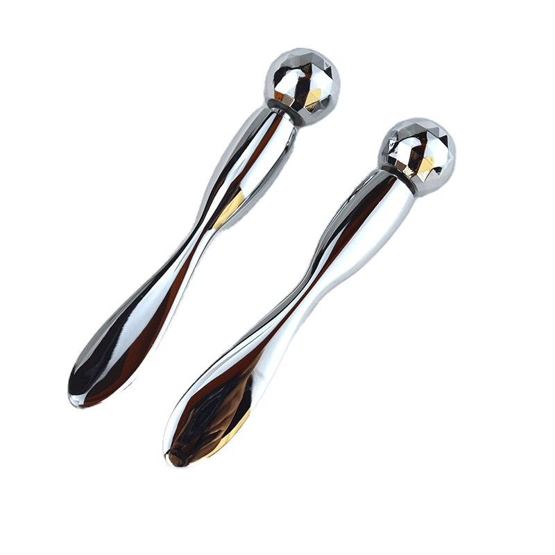 Plata de acero inoxidable Guasha de masaje de ojos palo crema de ojos cuchara de bola de metal cuentas masajeador de ojos para la hinchazón cuidado de la piel 2024 estilo