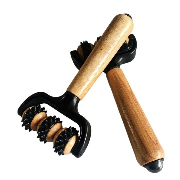 Bastón de masaje de rodillos de madera Manual Masajeador de tres cuentas con bola magnética para el cuerpo Cuidado de la salud Herramienta de belleza Spa Relajación muscular Área de masaje cuerpo