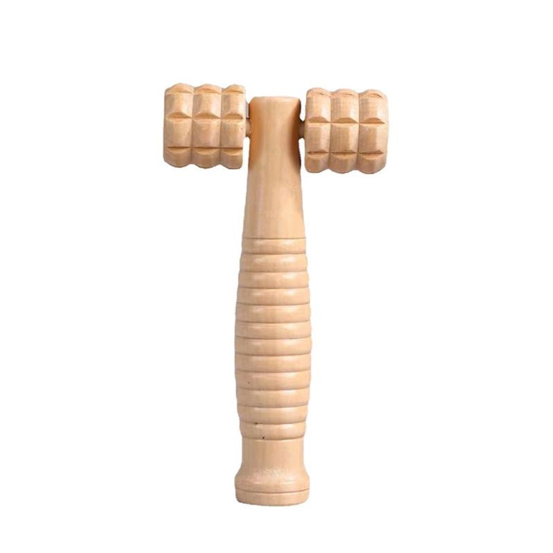 Logotipo personalizado disponible en madera marrón, bastón de masaje de doble rodillo para el cuidado de la propia salud y el tratamiento manual del cuerpo de Guasha