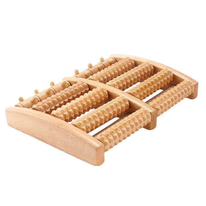 Logotipo personalizado DisponibleD Masajeador de rodillos de pie de madera para el masaje de la lateral y el tratamiento del dragado meridiano