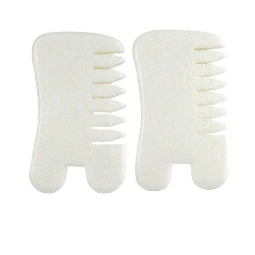 Jade Blanco Guasha herramientas de salpa para el cabello masaje raspado herramienta de masaje Gua Sha peine Jade para la cara Cuello Cabeza y cuerpo