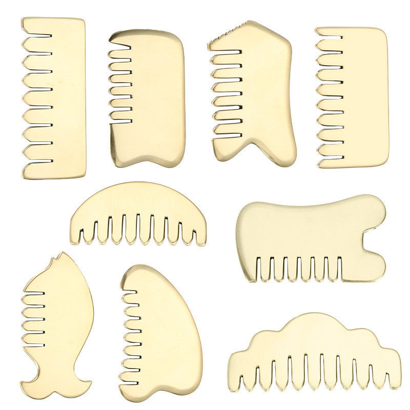 Masaje muscular Oro Gua Sha herramienta de tablero para el latón natural Guasha Piedra de la cabeza masajeador de cabello Salón de belleza