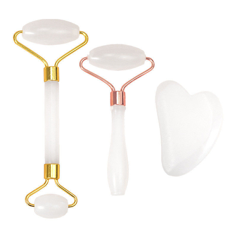 Masaje Muscular Afgano Roller de Jade Blanco y Gua Sha Conjunto para Masaje Corporal con Piedra de Jade Guasha Natural