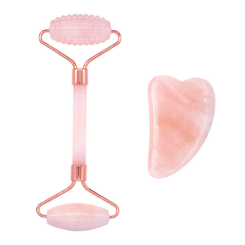 Rosa Cuarzo Gua Sha Facial Herramienta de masaje de rodillos Guasha Piedra Cuerpo Cuidado personal de la piel Spa Antienvejecimiento Boquilla de regalo de belleza facial en rosa