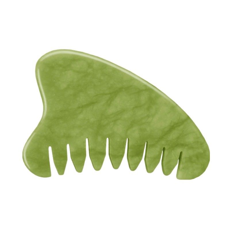 Propiedades Equipo de masaje para la cabeza Jade verde natural Gua Sha Masajeador de la cabeza Peinado de masaje linfático para el cuidado de la salud del cabello