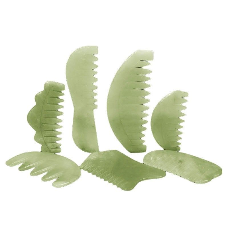 Terapia de acupuntura y masaje del cuero cabelludo Peinado natural de jade para el cabello con herramientas Xiuyan Jade Gua Sha