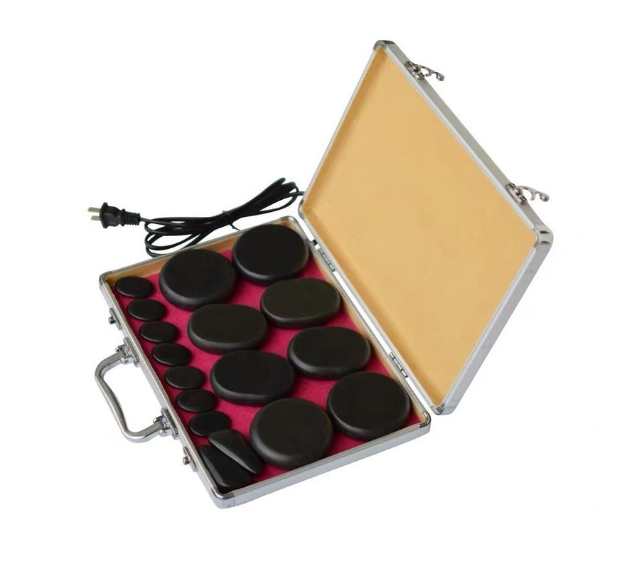Caja de juego de Piedra de Energía Negra Automático Termostático Compresor caliente Masaje Spa Calentamiento volcánico Relajar Guasha Herramientas 16/18/20/22/28 piezas