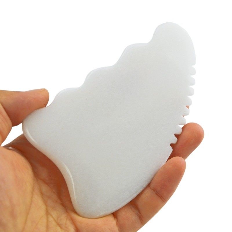 Herramienta de masaje piedra de jade blanca natural Gua Sha tabla de raspado para masajeador facial herramienta de cuidado de la piel antienvejecimiento