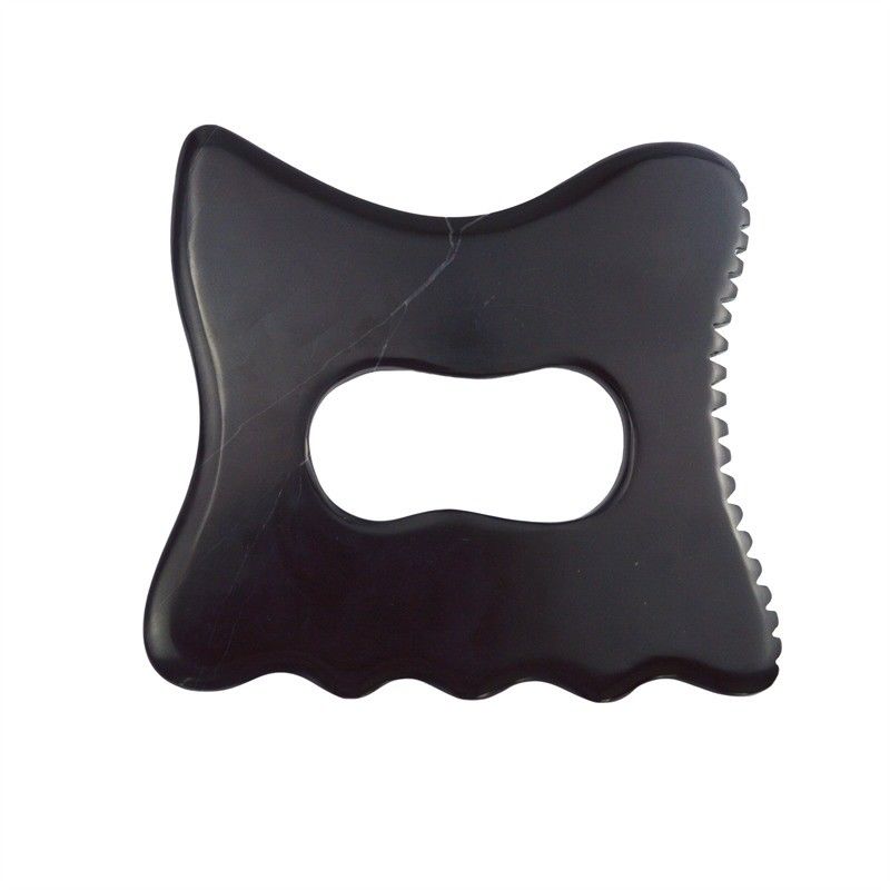 Logotipo personalizado disponible herramienta de masaje Gua Sha de Piedra Bian Negro con equipo de masaje corporal de mango Guasha Stone auto cuidado de la piel