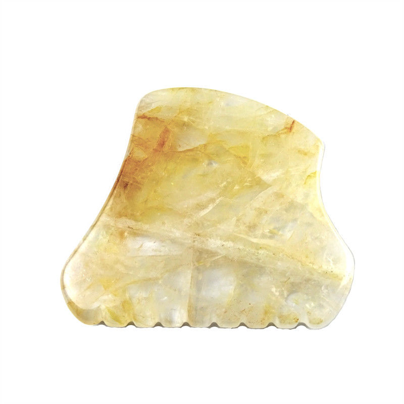 Equipo de masaje corporal con tabla de raspado de gua sha de cítrico amarillo y piedra de guasha de cristal amarillo