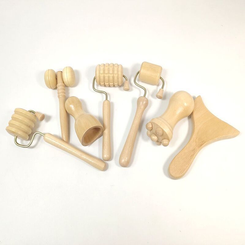 7pcs Conjunto de Masajeador de Madera Kit para Gua Sha Roller y Manual Roller Cuerpo de Madera Guasha herramienta de masaje