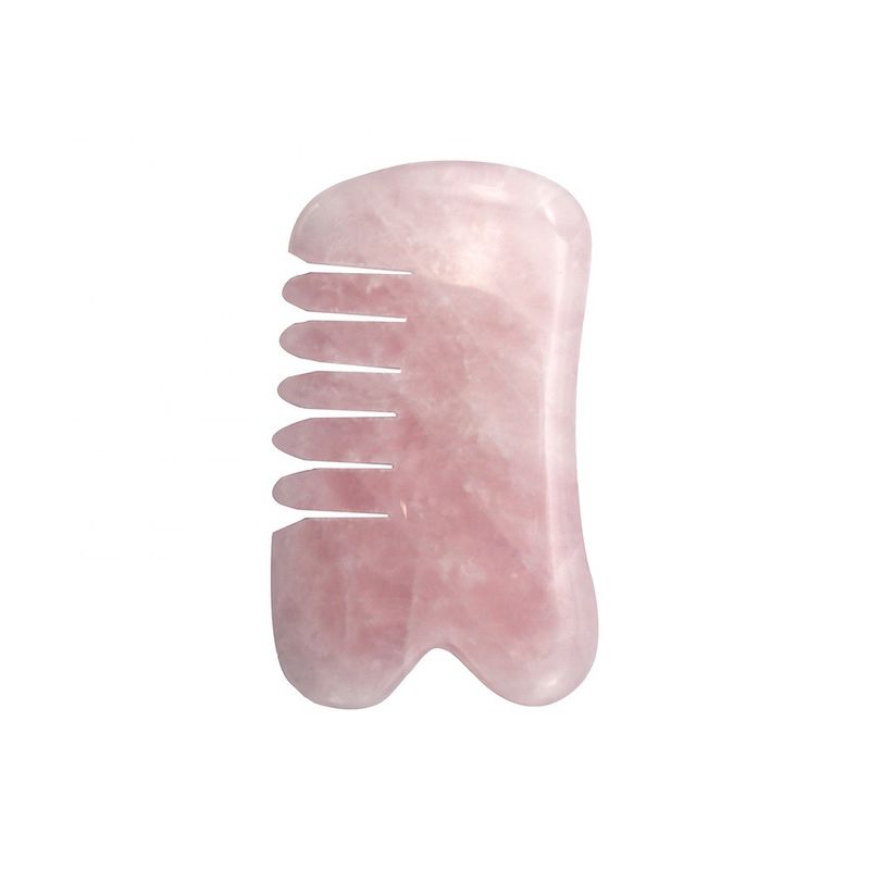 Artesanía hecha a mano rosa natural de cuarzo Gua Sha raspado de masaje peine de pelo Guashsa para la cabeza modo de masaje No abkgs-030