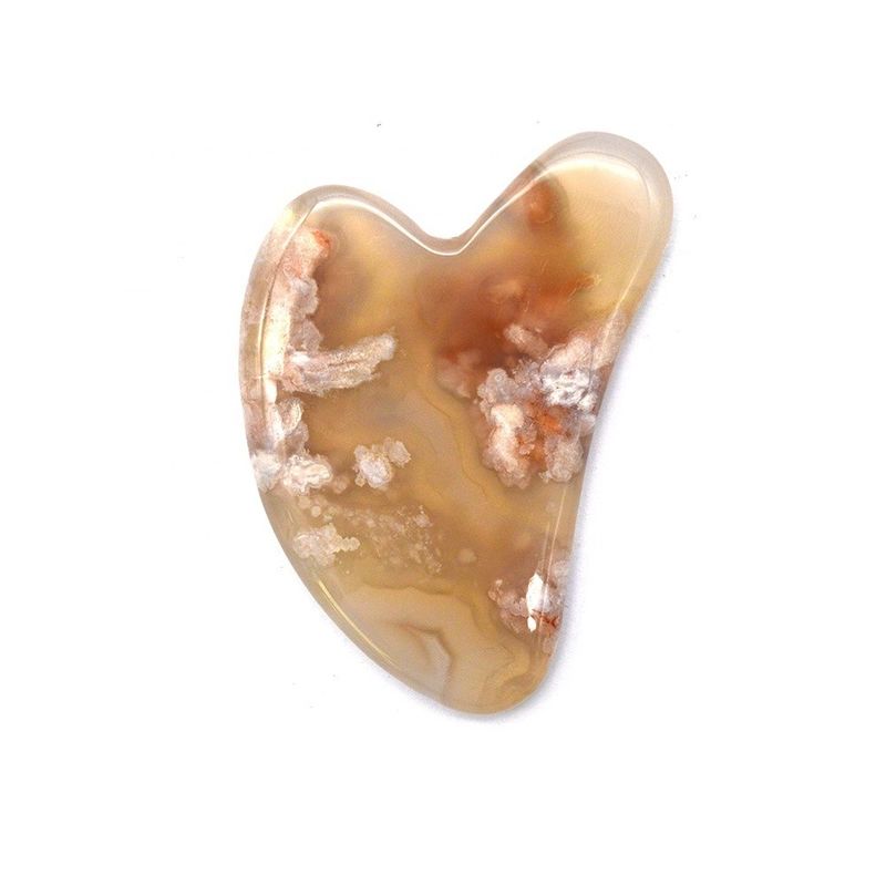 Masajista corporal de forma natural del corazón flor de cerezo Ágata Gua Sha Cuidado de tablero Guasha Herramienta de masaje con logotipo personalizado