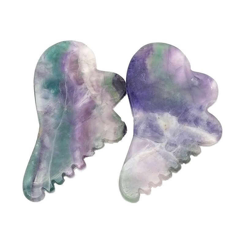 Fluorito natural del arco iris con herramientas de masaje de raspado de Gua Sha colorido 95 * 55mm
