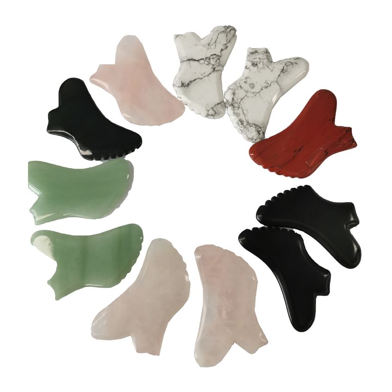 Piedra preciosa personalizada Rosa Cuarzo Rojo Jaspe Howlite Guasha Jade Gua Sha Facial raspado herramienta de masaje con control de tiempo
