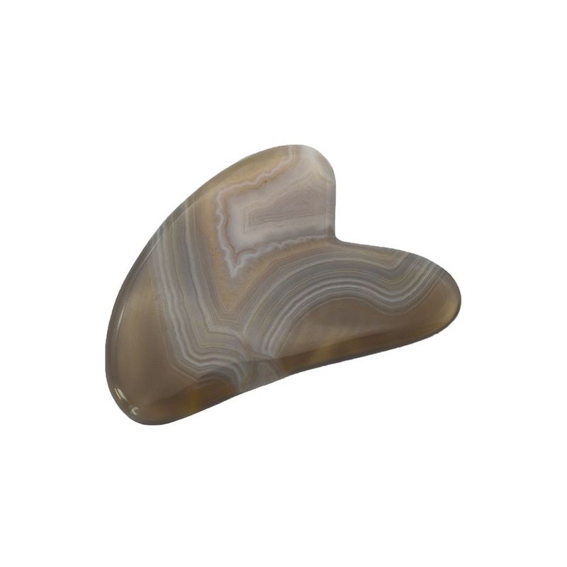 8*5*0.4cm Tabla Guasha de forma de raspador tradicional para masaje facial Herramienta de masaje de color gris Agate de corazón Agate Gua Sha Terapia de acupuntura