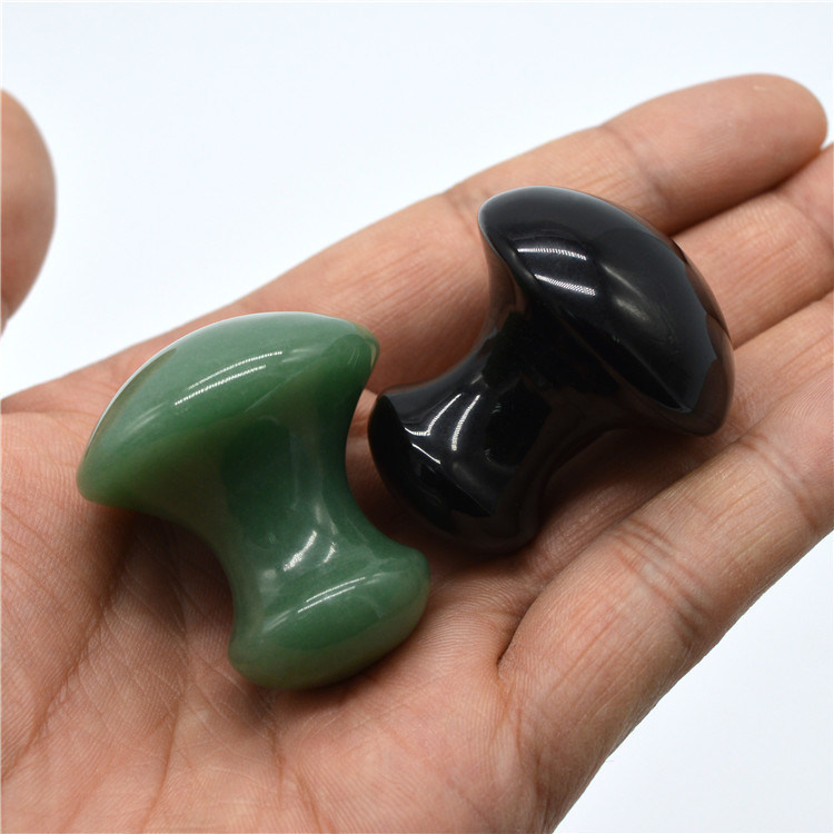 Kit de masaje de piedra de jade natural pulida con Aventurina verde en forma de hongo y piedras de obsidiana negra para Gua Sha