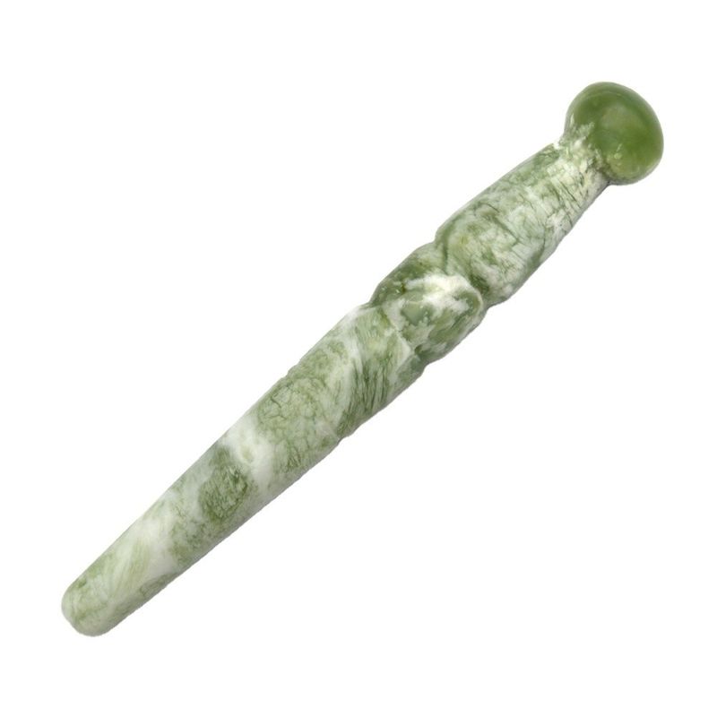 Punto de masaje Gua Sha Acupresión Guasha Masajista pegatina de mano hecha de jade verde natural bastón de masaje para las propiedades del pie